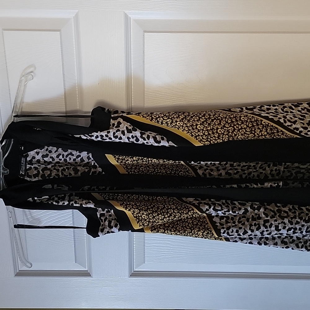 New York & Company Black and Gold Animal Print Blouse